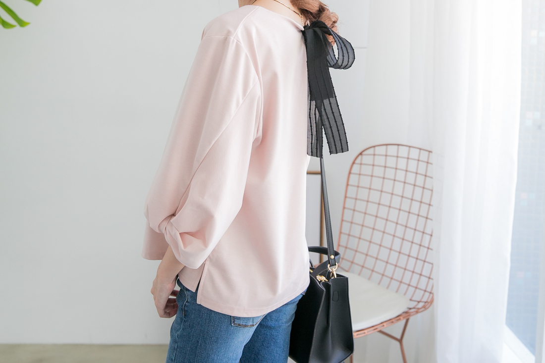 正韩制 气质花苞袖绑结雪纺衫/3色