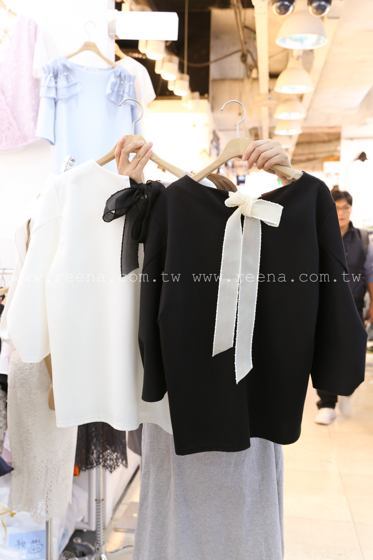 正韩制 气质花苞袖绑结雪纺衫/3色